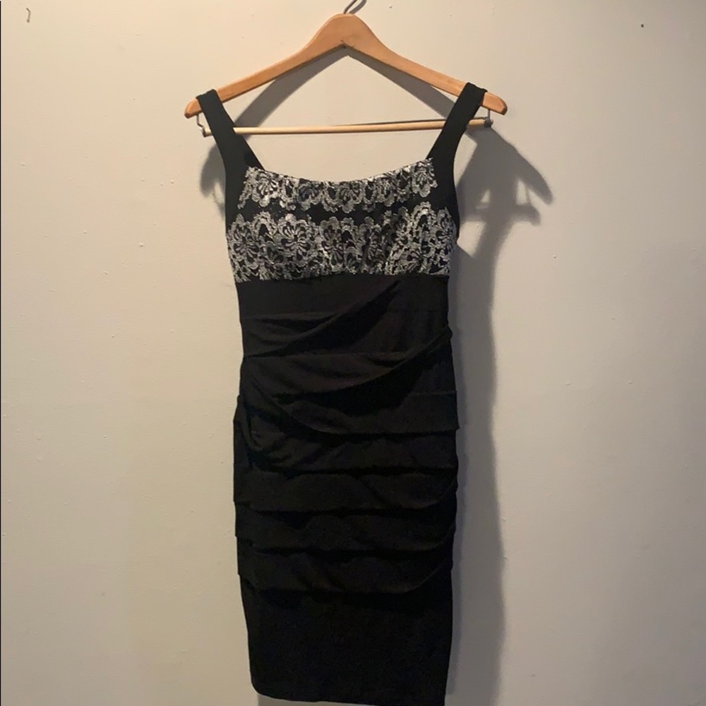 Valerie Bertinelli Black & Silver Ruched Dress